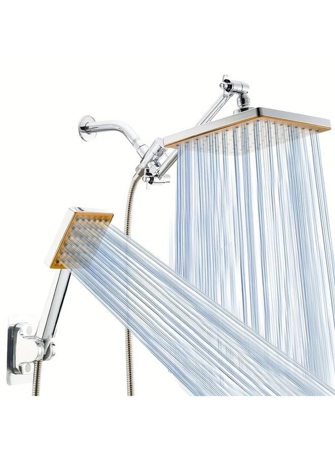 Golden Shower Head Combo Set With Adjustable Arm And 7 Setting Handheld - Image 2